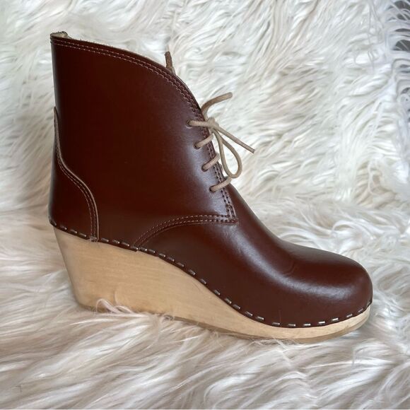Maguba Leather Wood Wedge Clog‎ Wedge Boot Chocolate Brown Women’s 38 8 - Picture 4 of 12